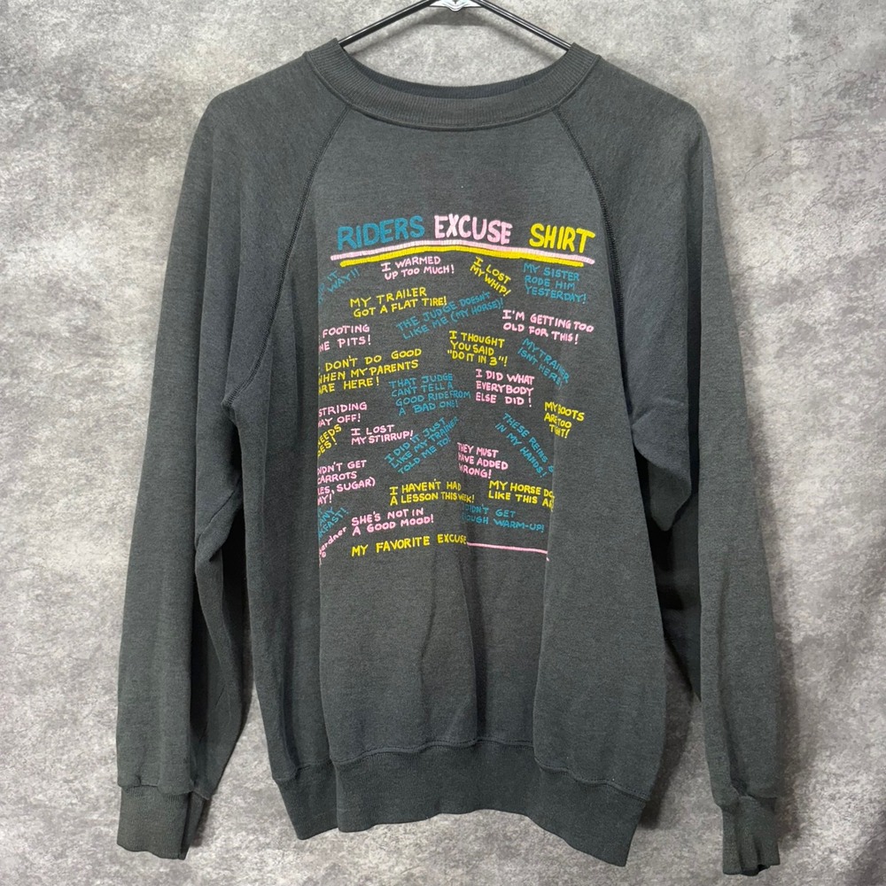 Vintage 1987 Hanes Riders Excuse Shirt Horse Equestrian Sweatshirt Size L USA